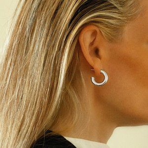 Thick Silver Hoops Round Tube Hoop Earrings 22 mm x 5 mm Thick Stamped 925